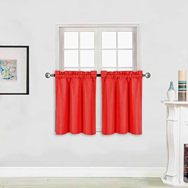 Home Collection 2 Panels 100% Blackout Curtain Set Solid Color with Rod Pocket Short Tier Drapes for Kitchen, Dinning Room, Bathroom, Bedroom,Living Room Window New (58” Wide X 23” Long, Red)