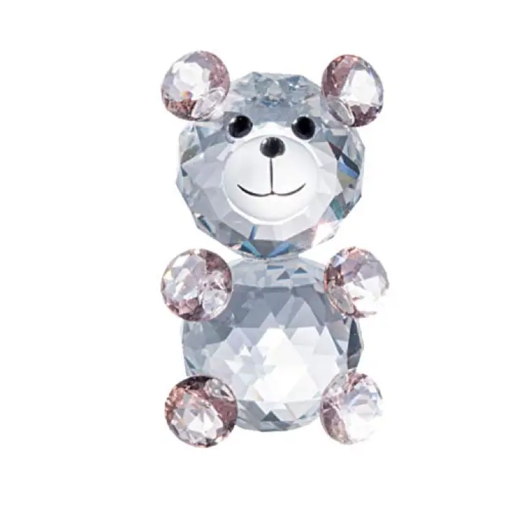 DMtse 3D Crystal Ornament Cute Pink Bear Figurine Collectible Cut Glass Ornament Statue Animal Decor with Box