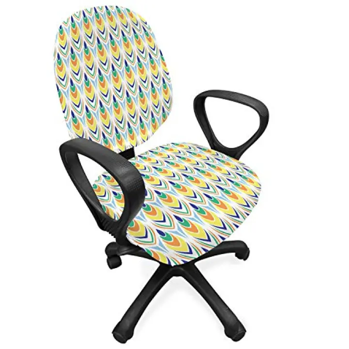 Ambesonne Colorful Office Chair Slipcover, Summer Ethnic Pattern Tribal Feathers Motifs in Boho Style and Repeating Design, Protective Stretch Decorative Fabric Cover, Multicolor
