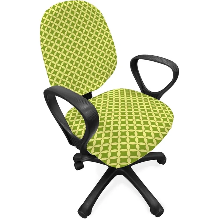 Ambesonne Retro Office Chair Slipcover, Continuous Abstract Pattern with Bicolour Geometric Nostalgic Motif, Protective Stretch Decorative Fabric Cover, Lime Green Pastel Yellow