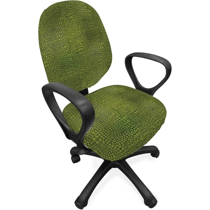 Lunarable Alligator Office Chair Slipcover, Realistic Style Digital Illustration of Crocodile Reptile Animal Skin, Protective Stretch Decorative Fabric Cover, Standard Size, Olive Green
