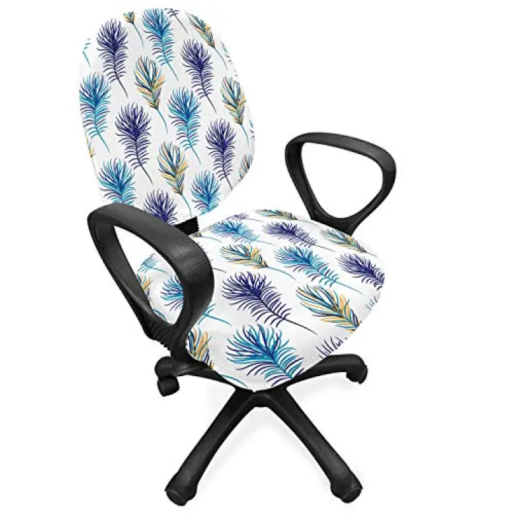 Ambesonne Peacock Office Chair Slipcover, Creative Pattern with Line Art Feathers Image, Protective Stretch Decorative Fabric Cover, Multicolor