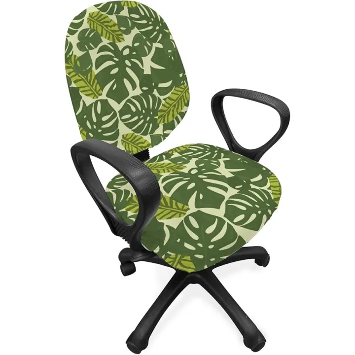 Ambesonne Leaves Office Chair Slipcover, Continuous Nature Exotic Forest Monstera Leaf Silhouettes Illustration, Protective Stretch Decorative Fabric Cover, Pastel Green Multicolor