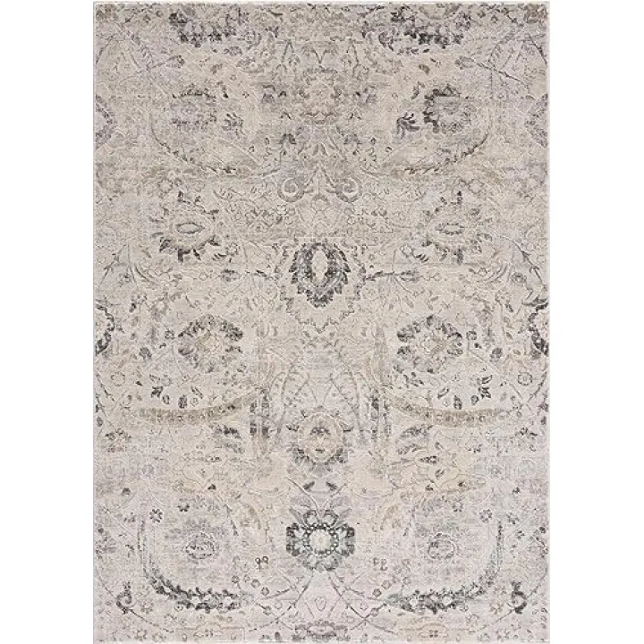 Hauteloom Obsidian Rustic Farmhouse Traditional Floral Medallion Carpet for Living Room, Bedroom - Boho Vintage Oriental Damask Area Rug - Grey, Black, Light Brown, Cream - 7'10" x 10'2" (8x10)