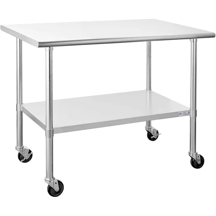 Hally Stainless Steel Table for Prep & Work 30 x 48 Inches with Caster Wheels, NSF Commercial Heavy Duty Table with Undershelf and Galvanized Legs for Restaurant, Home and Hotel