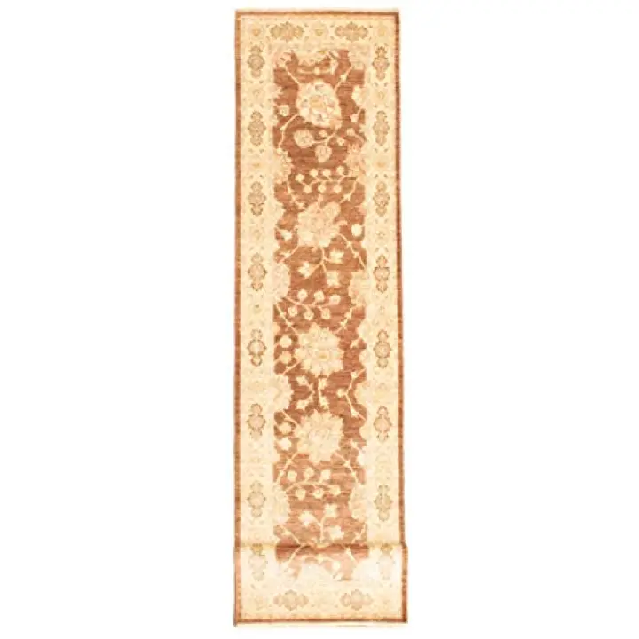 eCarpet Gallery Runner Rug for Hallway, Entrance, Kitchen | Hand-Knotted Wool Runner Rug | Chobi Finest Bordered Brown Rug 2'6" x 11'10" | 331547
