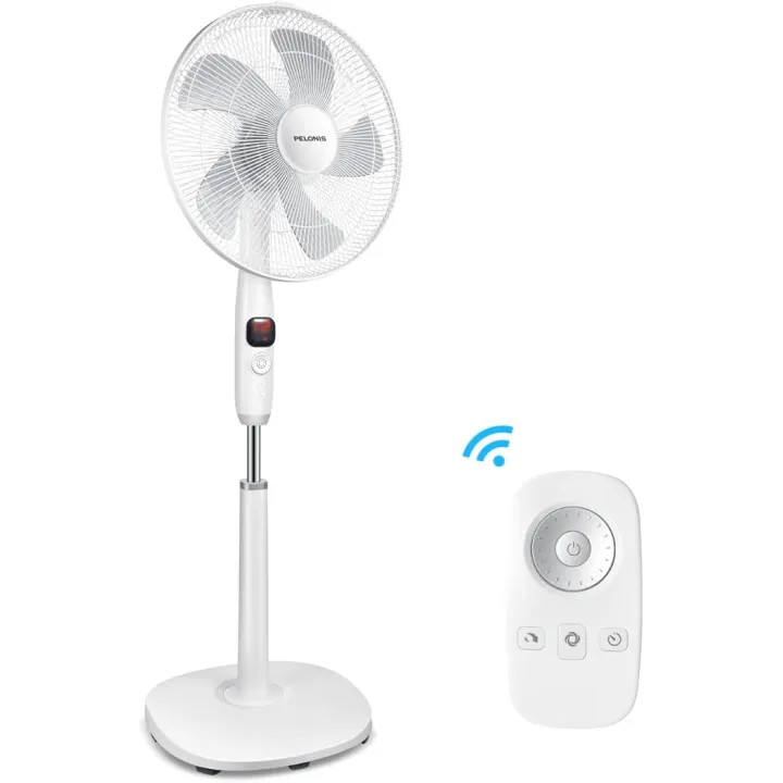 PELONIS 16" Oscillating Pedestal Fan | Standing Adjustable Fan | Ultra Quiet DC Motor | Remote Control | 3 Modes | 12-Hour Timer | High Energy Efficiency | for Bedroom Home Office