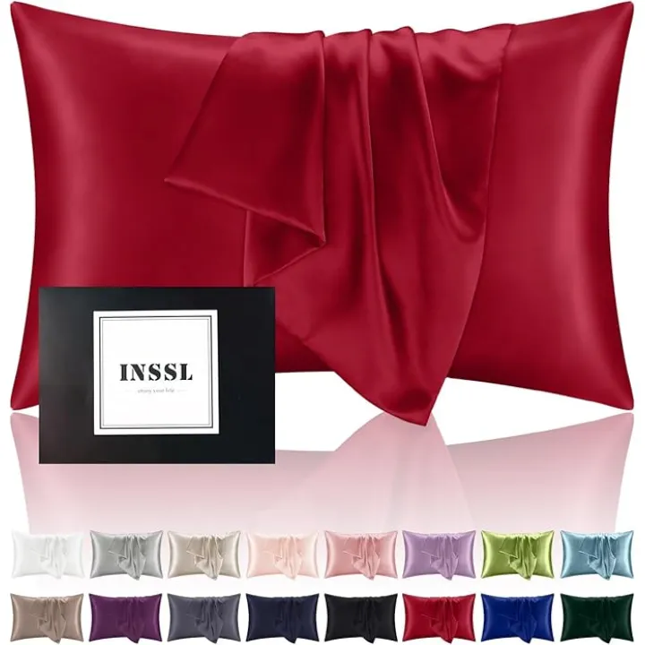 INSSL Mulberry Silk Pillowcase fr Hair and Skin Health, Natural Silk Pillow Cover with Hidden Zipper Both Side Silk1 pcs (Dark Purple, Queen 20"x 30")
