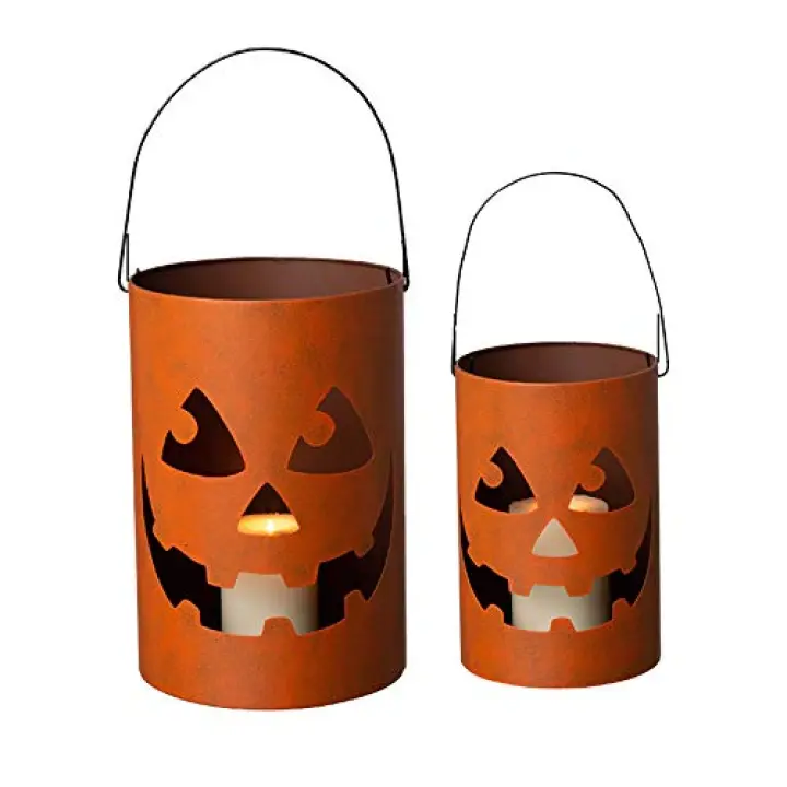 Glitzhome GH20040 Halloween Jack O Lantern Candle Holder Bucket Decoration, 11.02'H, Set of 2