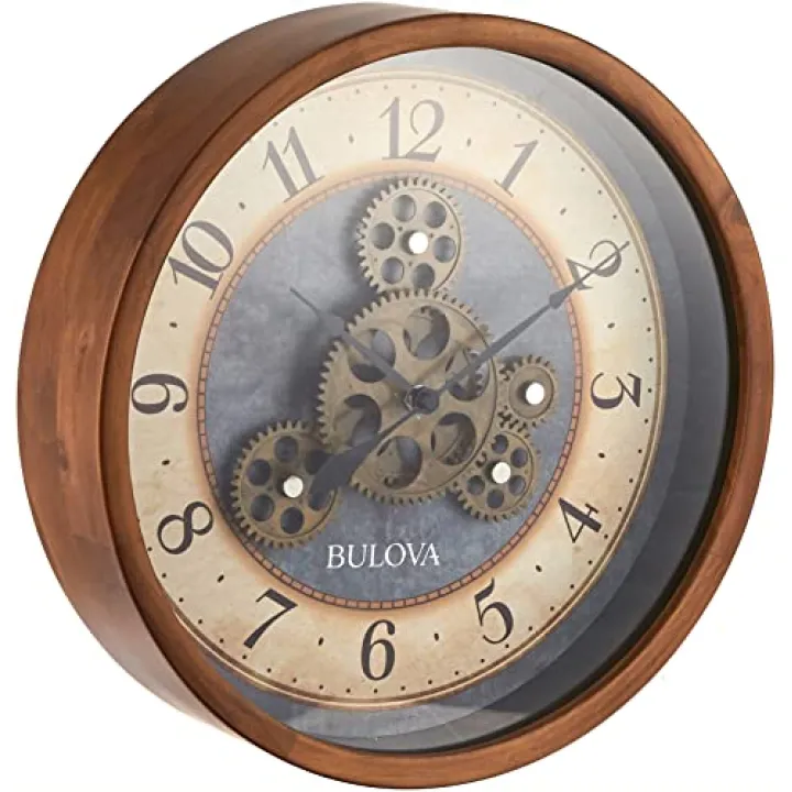 Bulova C4835 Gears in Motion Wall Clock, 12.8, Brown Cherry