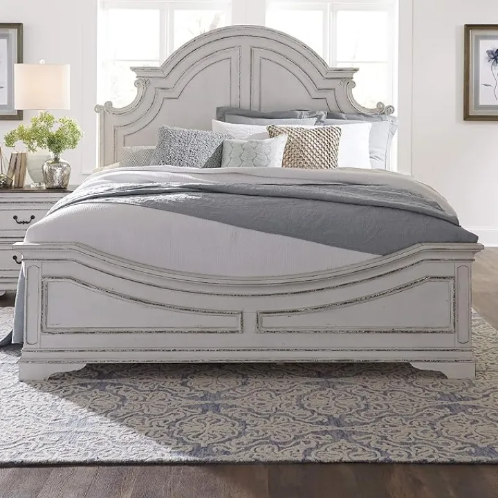 Liberty Furniture Industries Magnolia Manor Panel Bed, Queen, Antique White