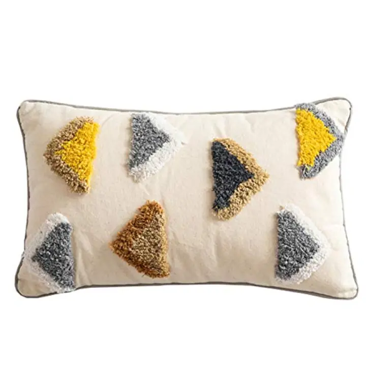 vctops Boho Triangle Tufted Cotton Throw Pillow Cover Lumbar Farmhouse Colorful Geometric Woven Tufing Cushion Case (BeigeTriangle, 12"x20")