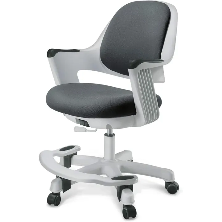 Ergonomic Kids Desk Chair, Lumbar Support Study Desk Task Chair with Footrest, Height Adjustable Seat, Smooth Rolling Wheels for Student and Children, Cyber Gray