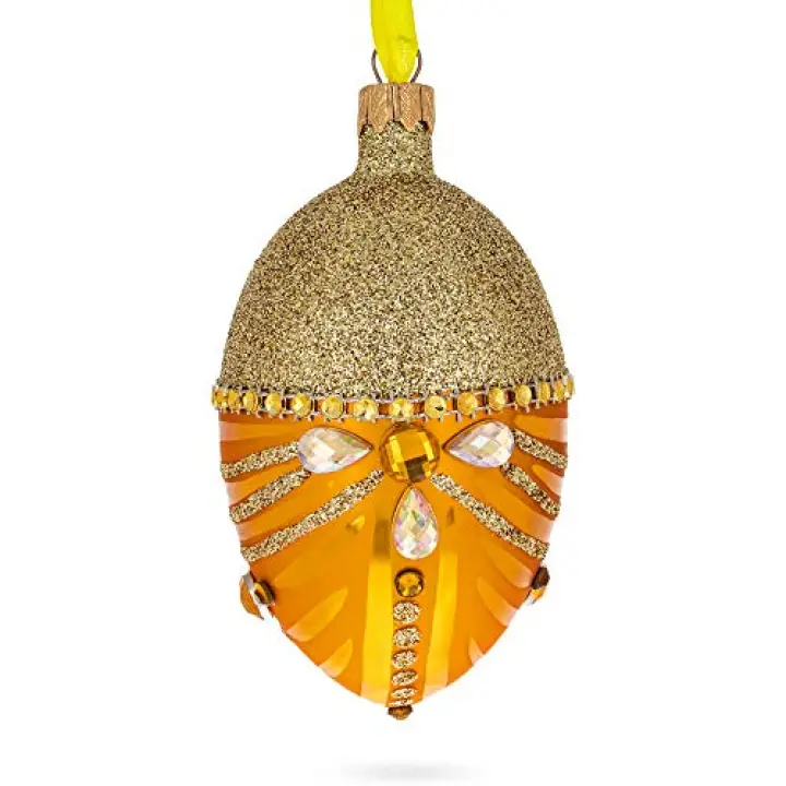 Glittered Orange Glass Egg Christmas Ornament 4 Inches