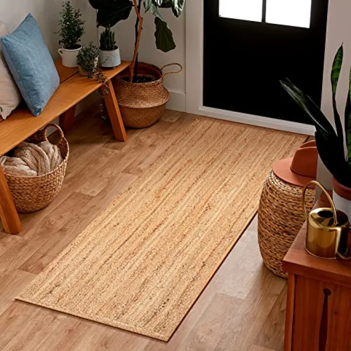 Jute Braided Area Runner, Natural - 2x6 Feet, Farmhouse Hand Woven Costal Runners for Hallways, Kitchen, Bedroom, Entry Door | Neutral Boho Sisal Floor Carpet for Nursery, Balcony - 24x72 Inches