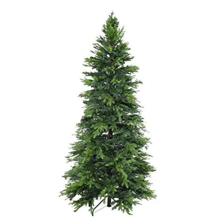Sunnydaze 7ft Stately and Slim Artificial Christmas Tree - Unlit Green Christmas Tree with Hinged Branches - with Foldable Metal Stand