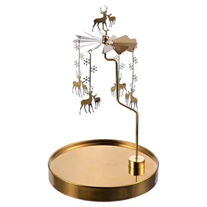 Lurrose Christmas Carousel Candle Holder Tea Light Holder Metal Rotary Spinning Candle Cup EIK Metal Candlestick for Party Home Office Festival