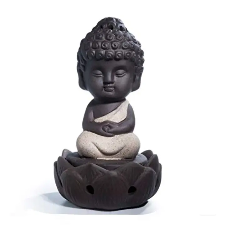 DMtse Cute Ceramic Buddha Zen Meditation Sitting Lotus Statues Buddha Figurines Incense Burner Board Ash Catcher Aromatherapy for Indoor Outdoor Home Decoration Beige Color