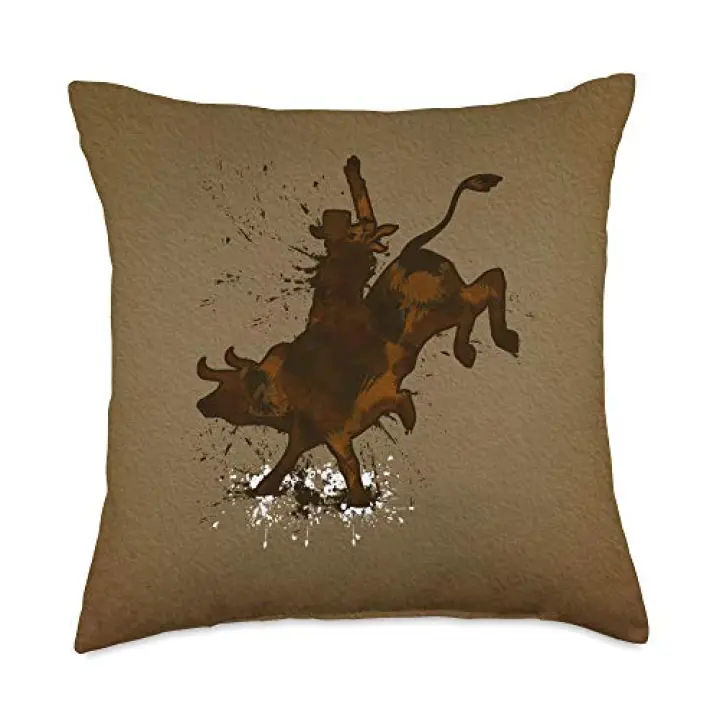 Rodeo Bull Rider Bullrider Bull Riding Western Medium Brown Throw Pillow