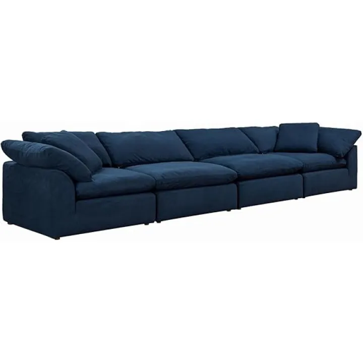 Sunset Trading Puff 4-Piece Fabric Slipcover Sectional Sofa in Navy