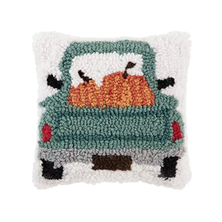 C&F Home Pumpkin Pickup Truck Hooked Small Petite Mini Accent Pillow 8" x 8" Harvest Autumn Fall Halloween Thanksgiving Festive Versatile Home Living Room Sofa Couch Chair Bed Bedroom Decor Decoration