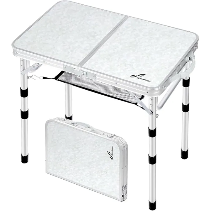 Sportneer Camping Table: Adjustable Height Small Folding Table 23.6" L x 15.7" W 3 Height with Mesh Layer - Compact & Portable Camping Essentials for Outdoor Camp Garden Picnic BBQ Dining Cooking