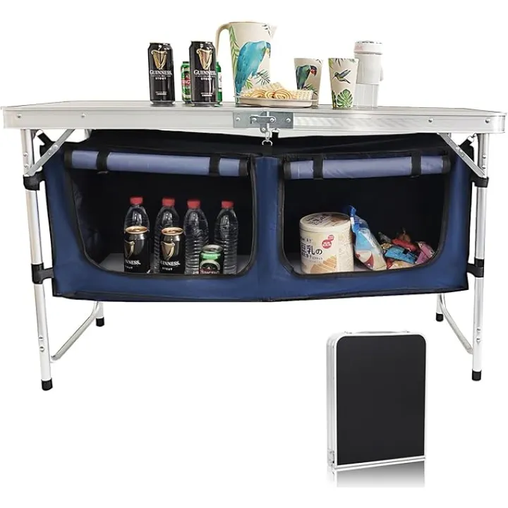 Camping Folding Aluminum Table with Adjustable Legs for Outdoor Travel Beach, Backyards, BBQ, Party and Picnic Foldable Table