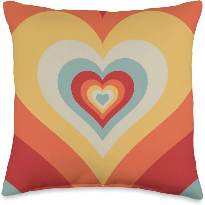 Retro Heart Designer Vintage Style Sixties Seventies Throw Pillow