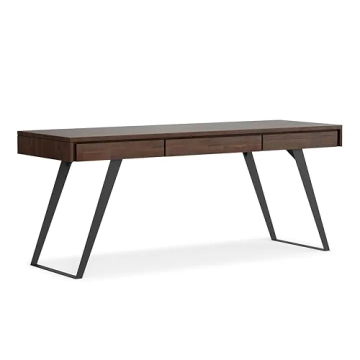 SIMPLIHOME Lowry Large Desk - 72-Inch Wide Solid Acacia Wood and Metal Writing Desk in Distressed Charcoal Brown, Modern Industrial Home Office Table with 2 Deep Drawers and Flip-Down Keyboard Tray