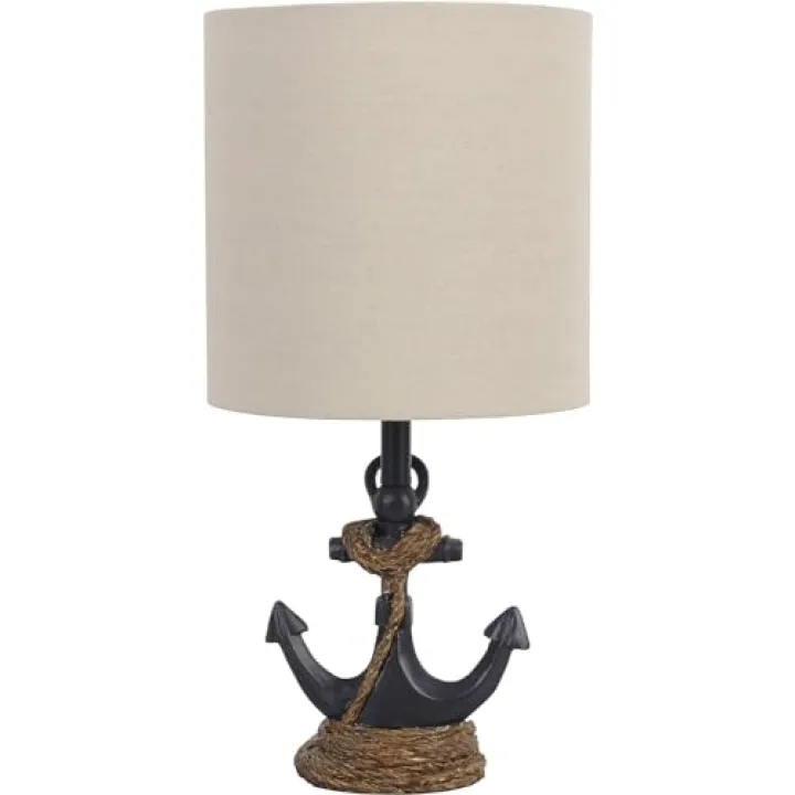 Decor Therapy Anchor Resin Accent Lamp, Easy on/Off Push-Through Light Switch, Coastal Style, Energy Efficient, 40W, Antique Navy - (8" D x 8" W x 16" H)