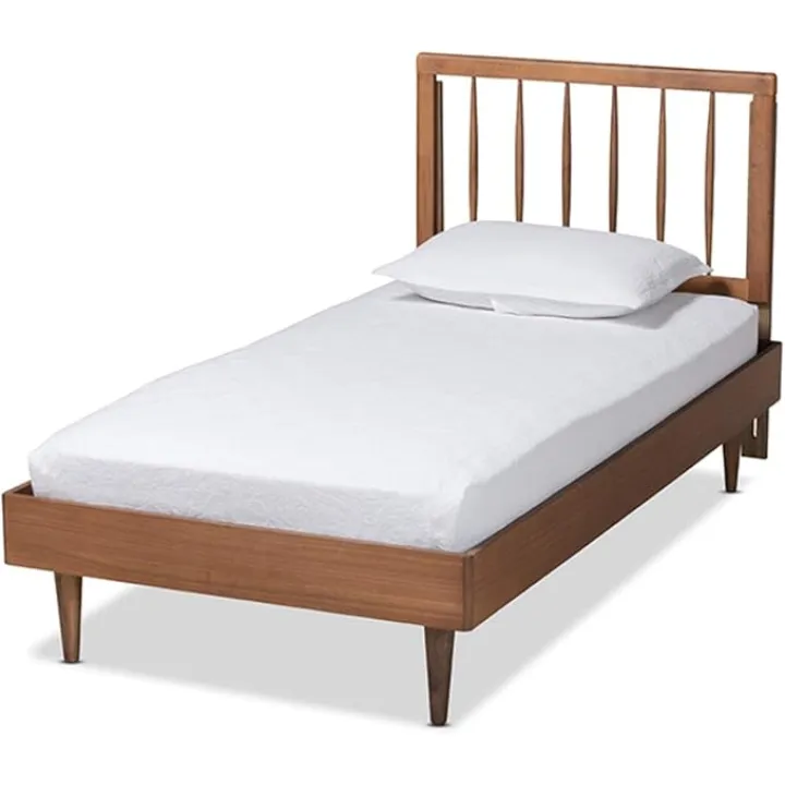 Baxton Studio Sora Mid-Century Modern Ash Walnut Finished Wood Twin Size Platform Bed