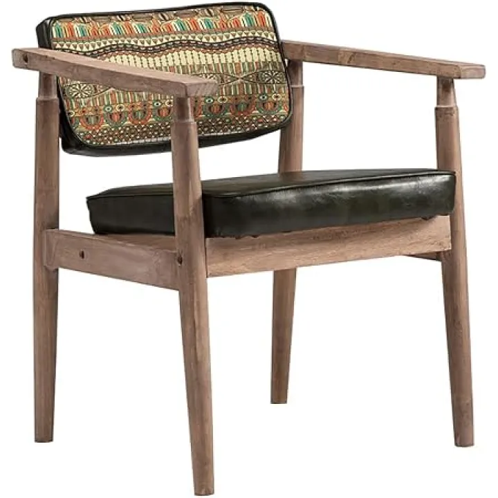 ZSH Dining Chair, Retro Coffee Chair, Backrest Lounge Chair, Wooden Feet and PU Cushion, for Family/Dining Room (Size : A)