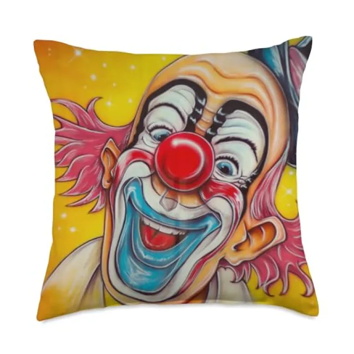 Happy Clown Circus Big Red Nose Throw Pillow