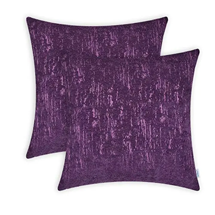 CaliTime Throw Pillow Cases Pack of 2 Marbling Jacquard Solid Dyed Super Soft Chenille Cushion Covers for Couch Sofa Home Farmhouse Decoration 18 X 18 Inches Plum Purple
