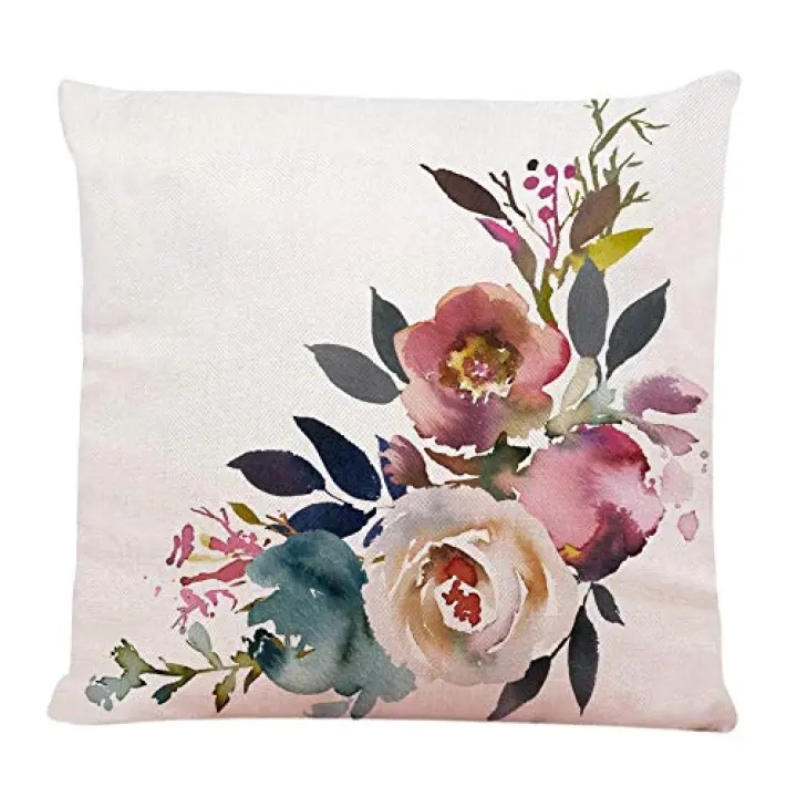 Ofocam Flower Throw Pillow Cover Navy Anemone Dusk Blue Pale Pink Gray White Watercolor Floral Corner Bouquet Arrangement Decorative Throw Pillow Cushion Case for Home Couch 18 x 18 Inch Pillowcase