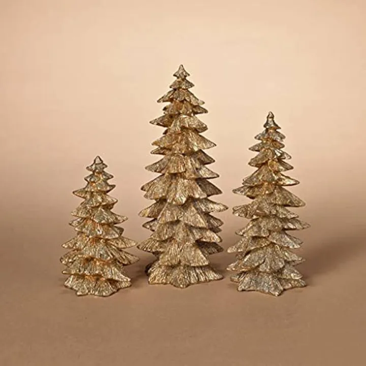Gerson 51382 - S/3 Resin Gold Glitter Tree, L Christmas Decorative Tree