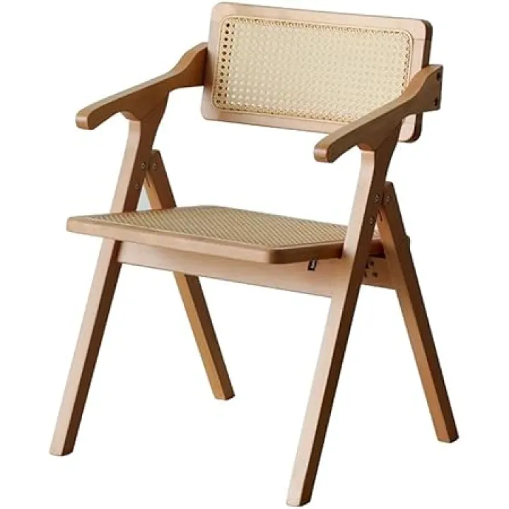 Folding Chairs Solid Wood, Rattan Chair, Back Chair, Dining Chair, Leisure Chair, Desk Chair, Can Be Used in Study, Dining Room, Bedroom Sitting Height 44cm