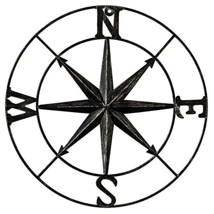 DECORKEY 13" Compass Wall Decor Decorative Round Metal Compass Distressed Wall Décor Nautical Wall Decor for Indoor Outdoor Beach House Decor Nursery Decor Lake House