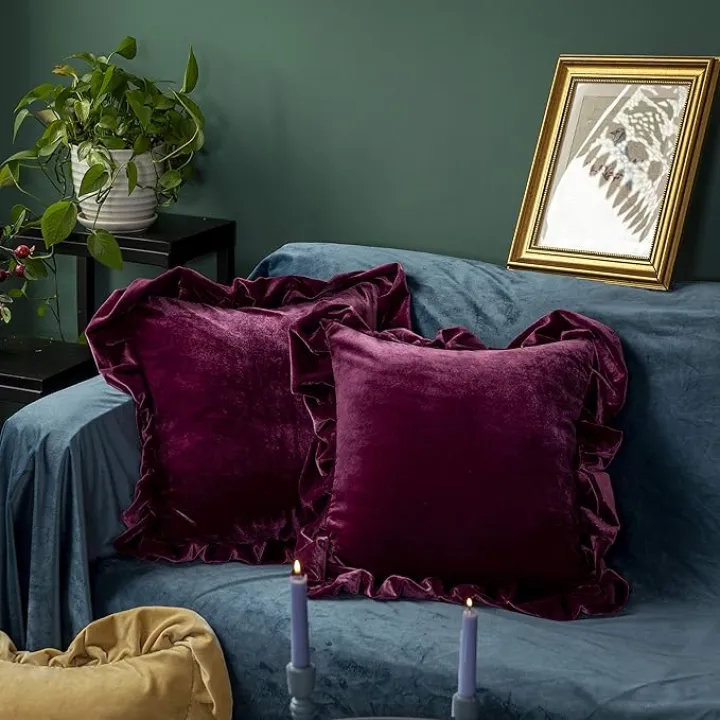 Velvet Throw Pillow Cover Soft Decorative Luxurious Solid Square Cushion Case for Sofa Couch Bedroom Farmhouse,Pack of 2, 18 x 18 Inches, Amaranth