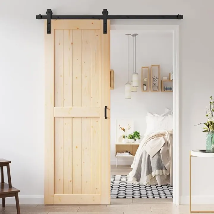 30x84 inch Sliding Barn Wood Door Slab with 5ft Hardware Kit, Requires Simple DIY Assembly