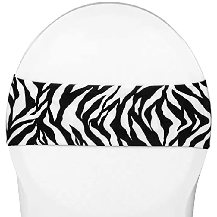 RCZ Decor RCZ Decor Black & White Spandex Chair Band (8" x 13") 1 Pc. - Eye-Catching Zebra Print Design, Perfect for Birthday Party, Wedding Ceremony, Themed - Event, & More