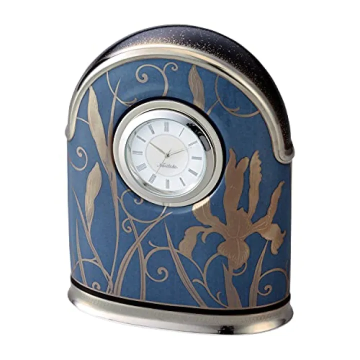 Noritake Y93583/H-979L Table Clock, Height: Approx. 5.5 inches (14 cm), Width: Approx. 4.3 inches (11 cm), Depth: 2.2 inches (5.5 cm), 1 Iris, Navy, Bone China