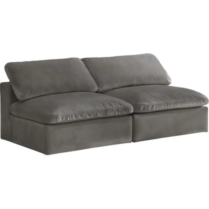 Meridian Furniture 634Grey-S78 Cozy Collection Contemporary Fiber Filled Comfort Overstuffed Velvet Upholstered Modular Sofa Seating for 2 Armless Grey