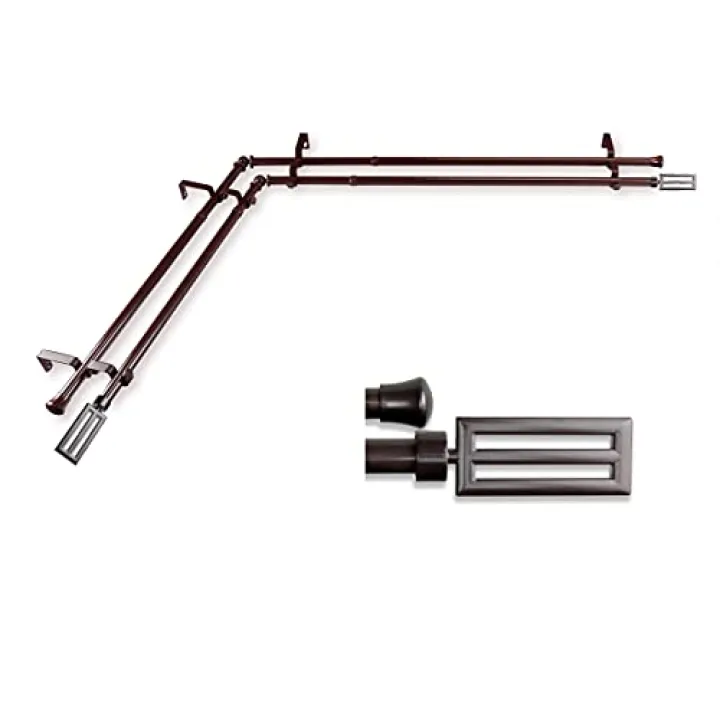 A&F Rod Décor - Cobalt 13/16" Corner Window Double Curtain Rod 48-84" - Cocoa