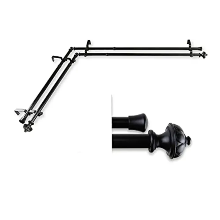 A&F Rod Décor - Fargo 13/16" Corner Window Double Curtain Rod 28-48" - Black