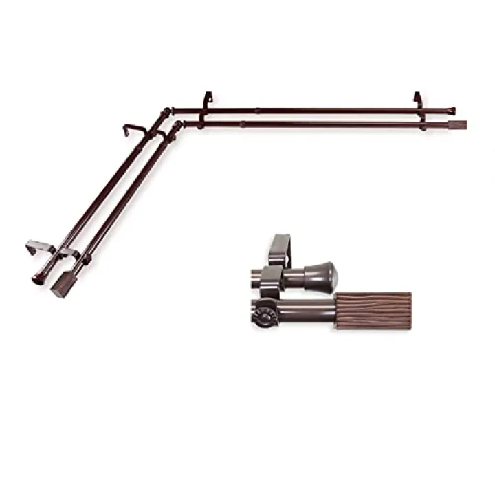 A&F Rod Décor - Oak 13/16" Corner Window Double Curtain Rod 66-120" - Cocoa