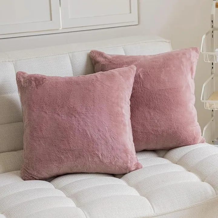 Demetex Pillow Covers 26x26 Pink Faux Fur Throw Pillows Decorative Euro Shams for Bedroom Sofa Couch, 26 x 26 inch, Set of 2, Rose