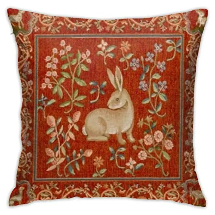 antvinoler Pillow Cover,Medieval Rabbit I French Modern Throw Pillow Case Modern Cushion Cover Square Pillowcase Decoration for Sofa Bed Chair Car 18 X 18 Inch
