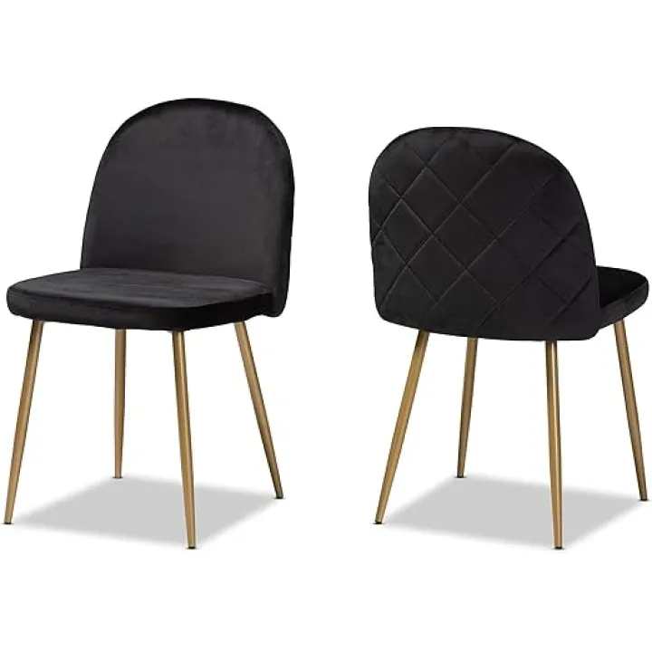Baxton Studio Fantine Modern Luxe and Glam Black Velvet Fabric Upholstered and Gold Finished Metal 2-Piece Dining Chair Set