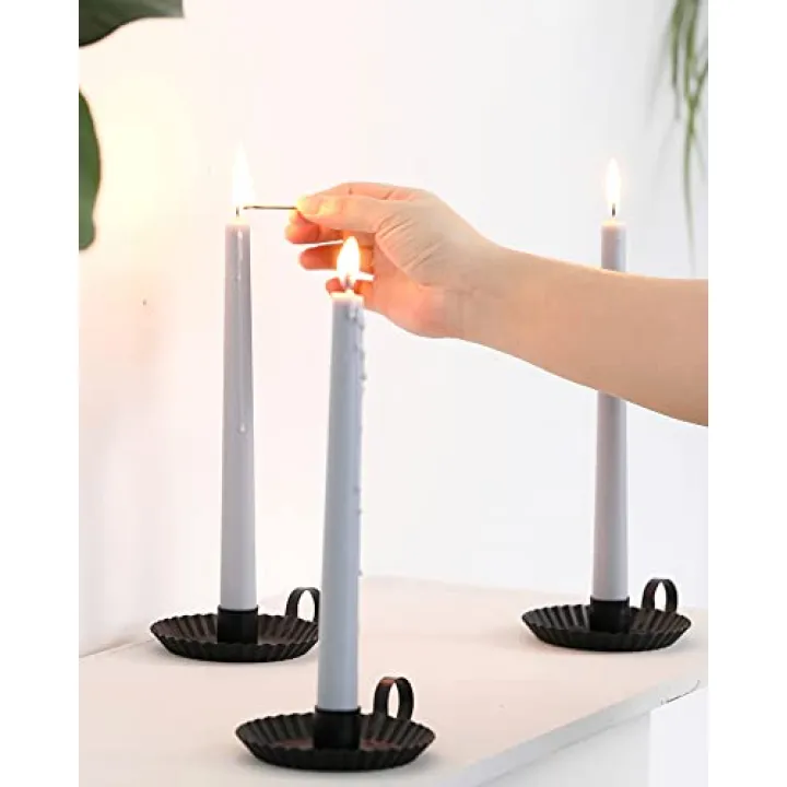 DN DECONATION Candlestick Candle Holders, Black Metal Candle Stick Holders for Taper Candlesticks, Farmhouse Candle Holders, Small Iron Candle Holder with Handle, Set of 3